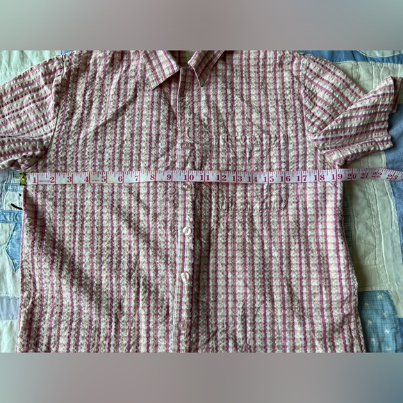 Vintage Carroll Reed Womens Pink White Plaid Button Up Short Sleeve Shirt Medium - Picture 7 of 9